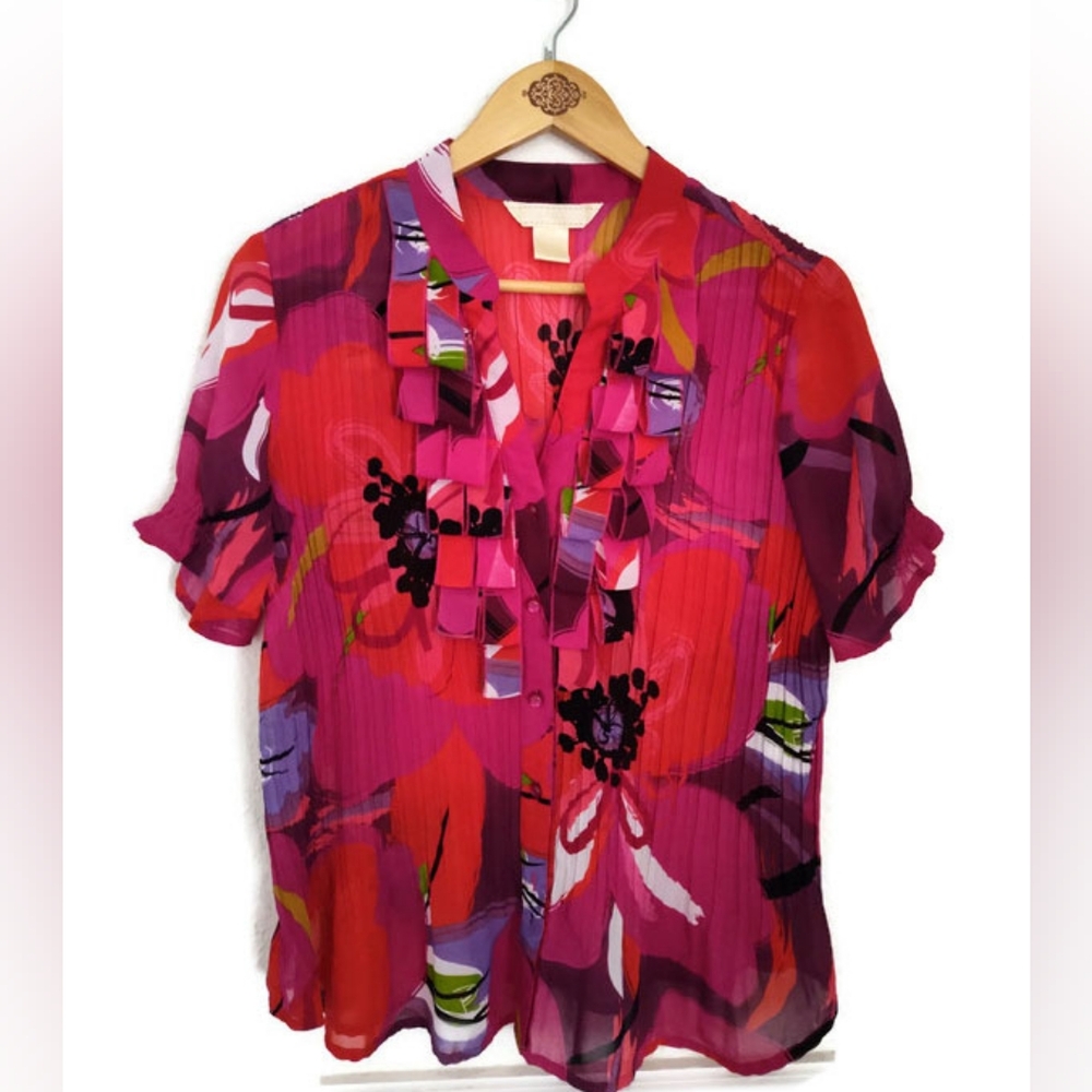 New York City Design Co Floral Artsy Y2K Short sleeve Top Size XL